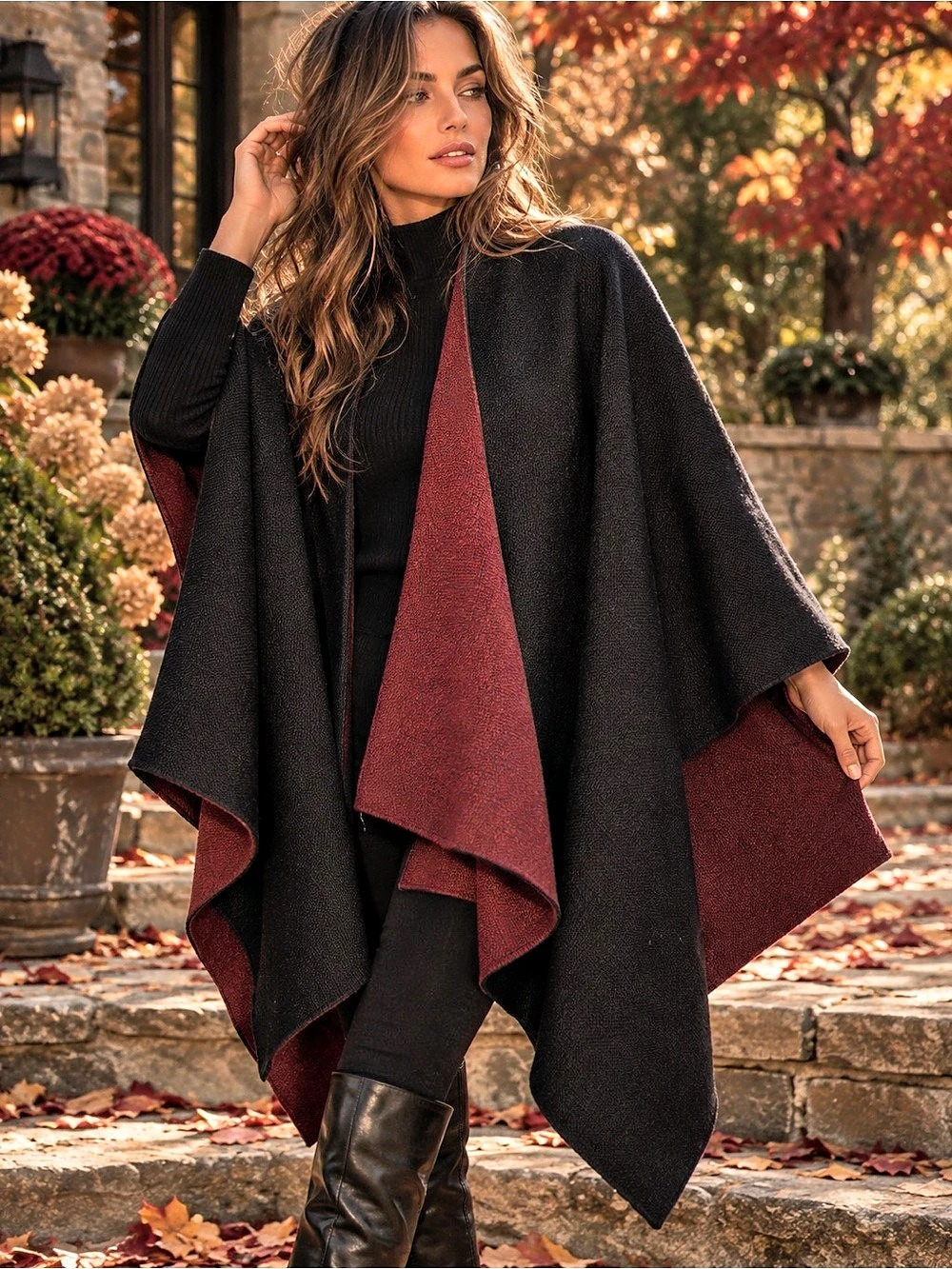PHO Firenze | Made in Italy 🇮🇹 | Reversible | Black Burgundy Wine Poncho